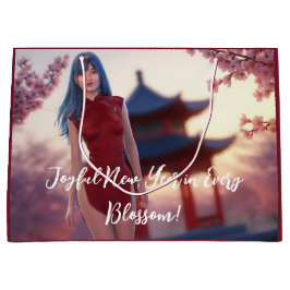 若いチョンサム美しい中国の新年ポーズ ラージペーパーバッグ