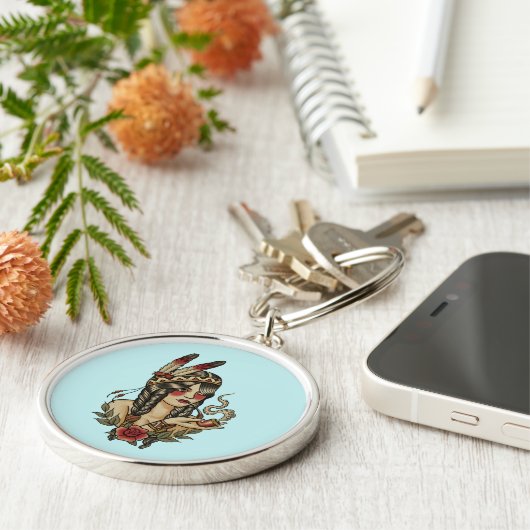 若いネイティブアメリカンの女性 キーホルダー (側面)