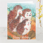 若いハリネズミお誕生日おめでとう カード (黄色い花)