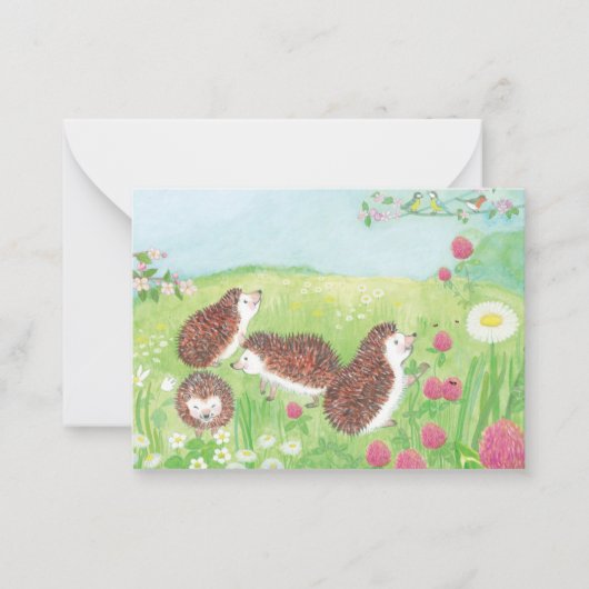 若いハリネズミの野原 ノートカード (正面)