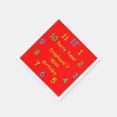 若いハート誕生日，赤時計，名前，紙 スタンダードカクテルナプキン (角)