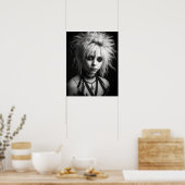 若いパンクの女性の白黒のポスター ポスター (キッチン)