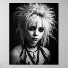 若いパンクの女性の白黒のポスター ポスター
