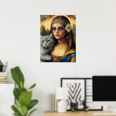 若いヒッピーのモナ・リザと彼女の灰色の猫 ポスター (ホームオフィス)