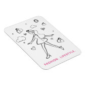 若いファッションの女の子 – 白黒のスケッチアート マグネット (右側)