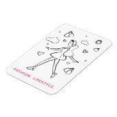 若いファッションの女の子 – 白黒のスケッチアート マグネット (左側)