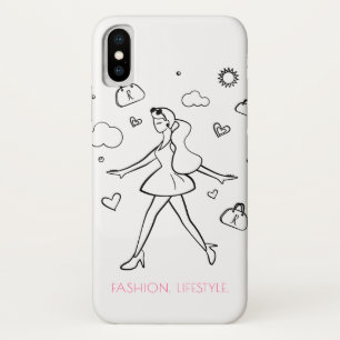 若いファッションの女の子 – 白黒のスケッチアート iPhone X ケース