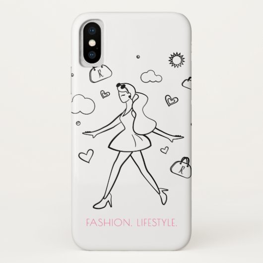 若いファッションの女の子 – 白黒のスケッチアート Case-Mate iPhoneケース (裏面)