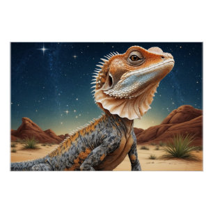 若いフリルの首のトカゲ野生動物のシーン ポスター