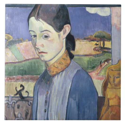 若いブルターニュの女性1889年(キャンバスの油) タイル (正面)