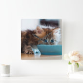 若いペルシャの子ネコ スクエア壁時計 (ホーム)