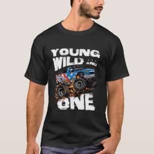 若いワイルドと1歳の誕生日の少年モンスタートラック部 Tシャツ