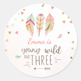 若いワイルドと3つのメッセージカードステッカーピンク金ゴールド ラウンドシール