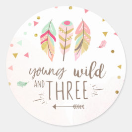 若いワイルドと3つのメッセージカードステッカーピンク金ゴールド ラウンドシール