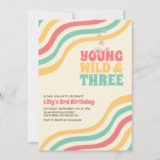 若いワイルドと3レトログルービー3歳の誕生日 招待状 (正面)
