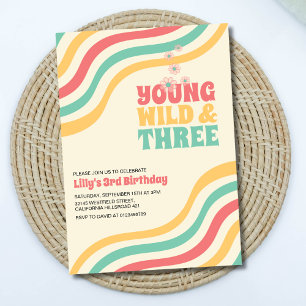 若いワイルドと3レトログルービー3歳の誕生日 招待状