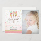 若いワイルドと3招待状ガールピンク金ゴールド3rd 招待状 (正面/裏面)