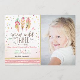 若いワイルドと3招待状ガールピンク金ゴールド3rd 招待状