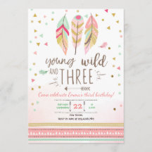 若いワイルドと3招待状ガールピンク金ゴールド3rd