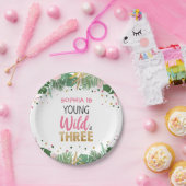 若いワイルドアンドスリーガールピンクのトロピカルサファリ ペーパープレート (パーティー)