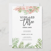 若いワイルドスリーウォーター色の花の第3の誕生日 招待状 (正面)