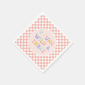 若いワイルドスリーグルービーピンクデイジー 市松模様に スタンダードカクテルナプキン (角)