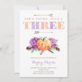 若いワイルドスリーパープルカボチャ3rd誕生日パーティー 招待状 (正面)