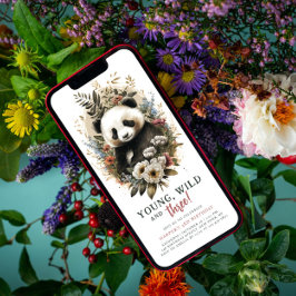 若いワイルド3歳の誕生日キッズかわいいパンダ 招待状