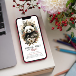 若いワイルド3歳の誕生日キッズかわいいパンダ 招待状