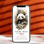 若いワイルド3歳の誕生日キッズかわいいパンダ 招待状