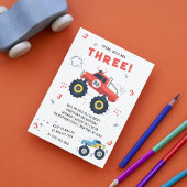 若いワイルド3誕生日キッズモンスターカートラック 招待状