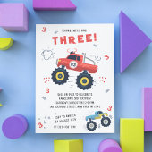 若いワイルド3誕生日キッズモンスターカートラック 招待状