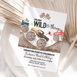 若いワイルド3誕生日キッドモンスタートラック招待状 招待状