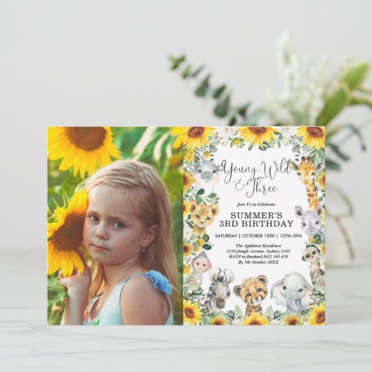 若いワイルド&サンフラワーサファリ3歳誕生日 招待状 (スタンド正面)