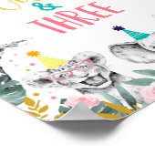 若いワイルド&スリーピンクパーティー動物誕生日標識 ポスター (角)