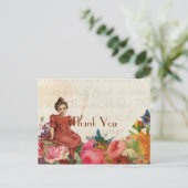 若いヴィンテージスタイリッシュガールありがとう ポストカード (スタンド正面)