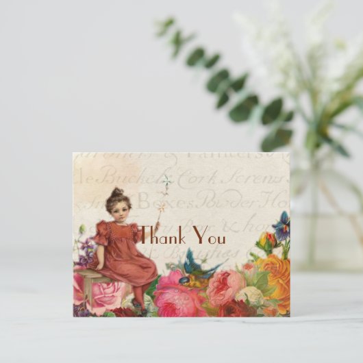 若いヴィンテージスタイリッシュガールありがとう ポストカード (スタンド正面)