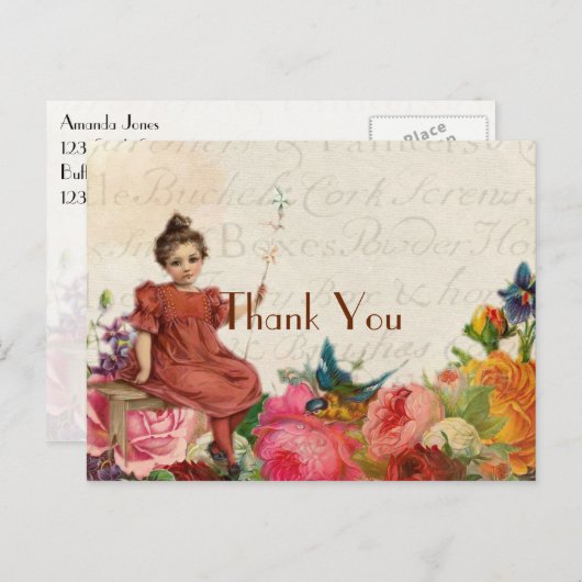 若いヴィンテージスタイリッシュガールありがとう ポストカード (正面/裏面)