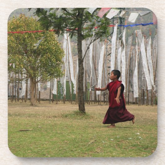 若い僧侶と祈祷旗 コースター (正面)