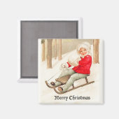 若い女の子そりヴィンテージ磁石 マグネット (正面/裏面)