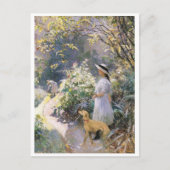 若い女の子とガーデンアートのグレイハウンド ポストカード (正面)