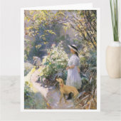 若い女の子と庭のグレイハウンド カード (正面)