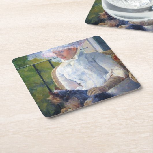若い女の子と彼女の犬，メアリー・カッサット スクエアペーパーコースター (アングル)