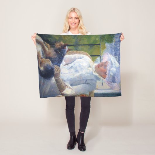 若い女の子と彼女の犬,メアリー・カッサット フリースブランケット (インサイチュ)