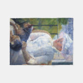 若い女の子と彼女の犬,メアリー・カッサット フリースブランケット (正面(横))