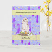 若い女の子のための白いバニーとイースターカード カード (黄色い花)