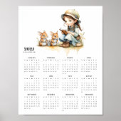 若い女の子の本うさぎ家族2025カレンダー ポスター (正面)
