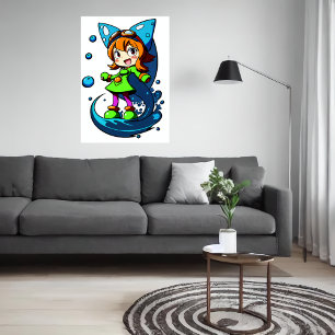 若い女の子の緑の服ブルーリボン   AI Art ポスター