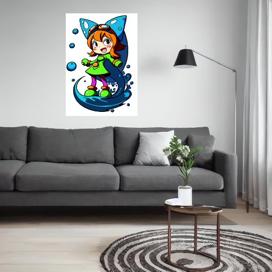 若い女の子の緑の服ブルーリボン | AI Art ポスター