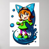 若い女の子の緑の服ブルーリボン | AI Art ポスター (正面)